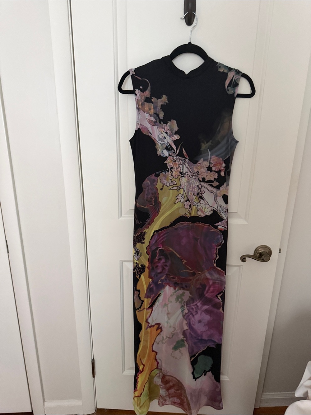Commense Black Sleeveless Maxi Dress with Purple and Yellow Floral Print - Picture 3 of 7